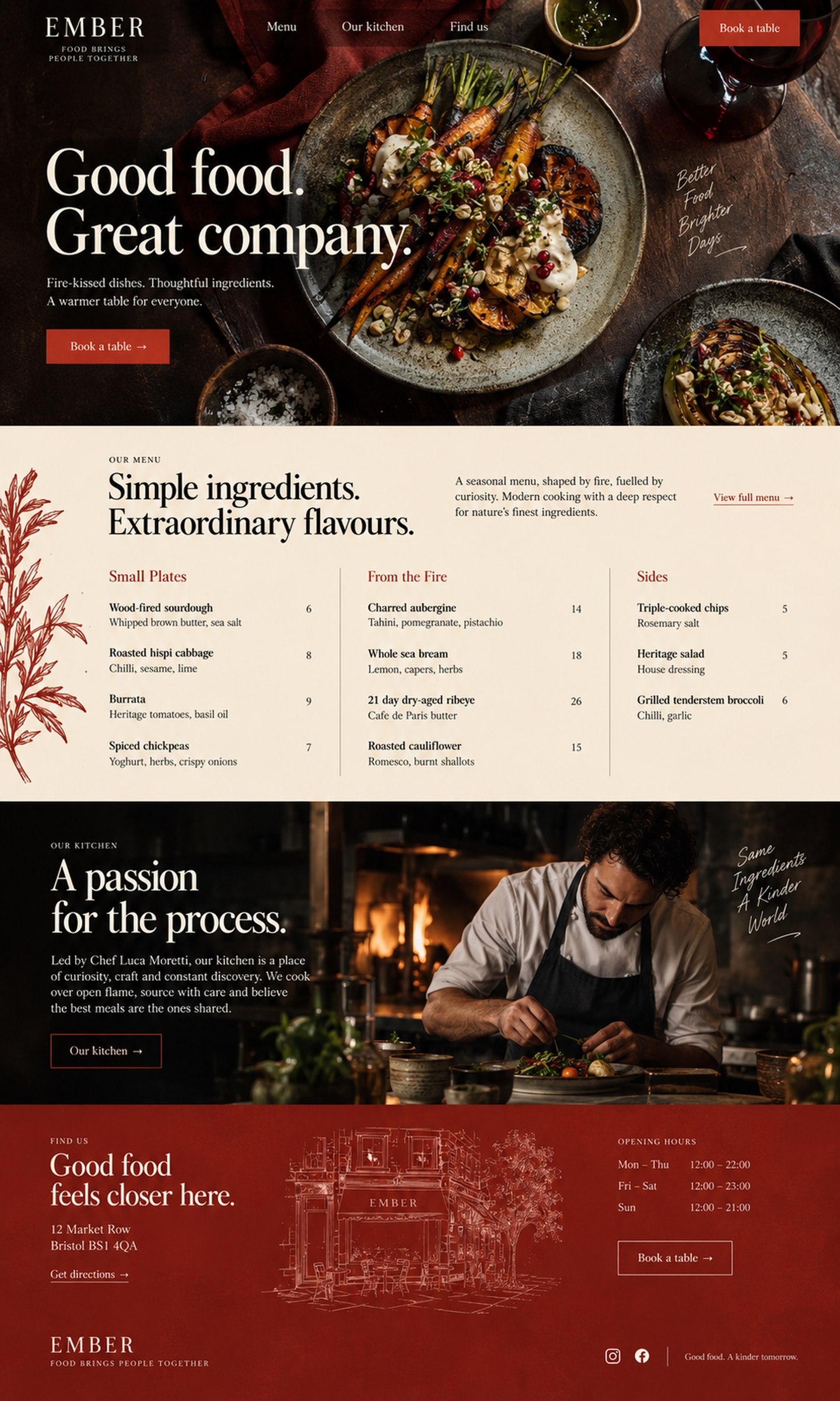 Ember restaurant homepage concept