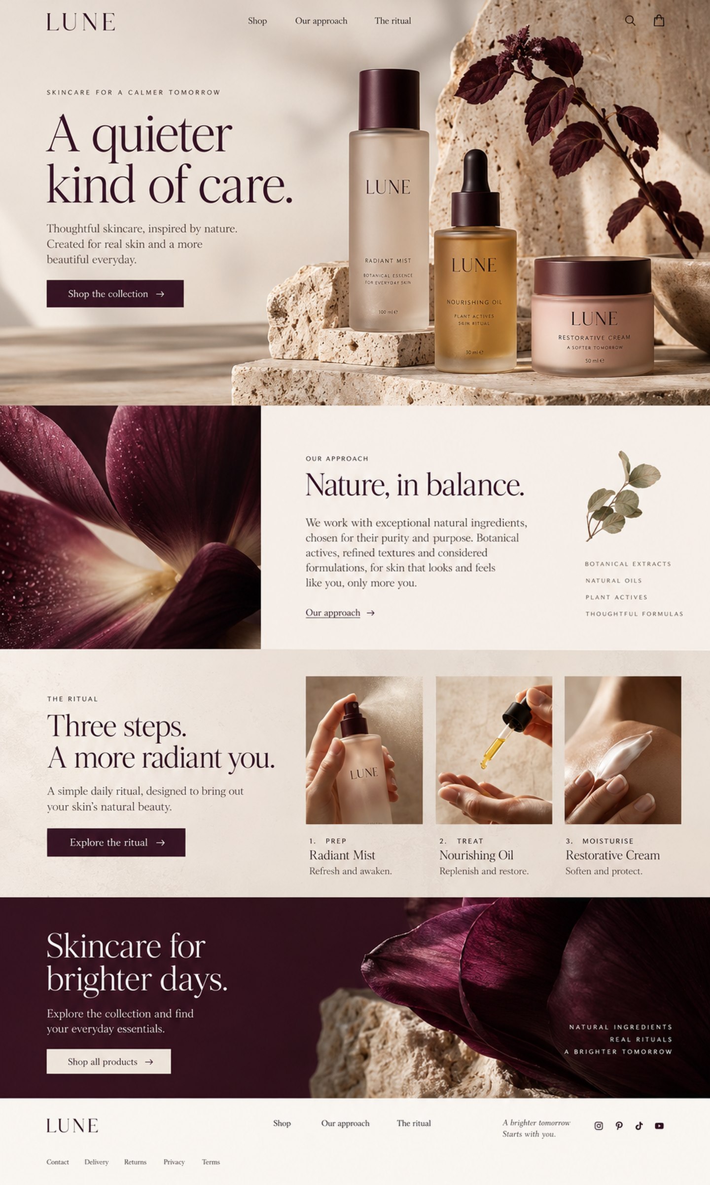 Lune skincare homepage concept