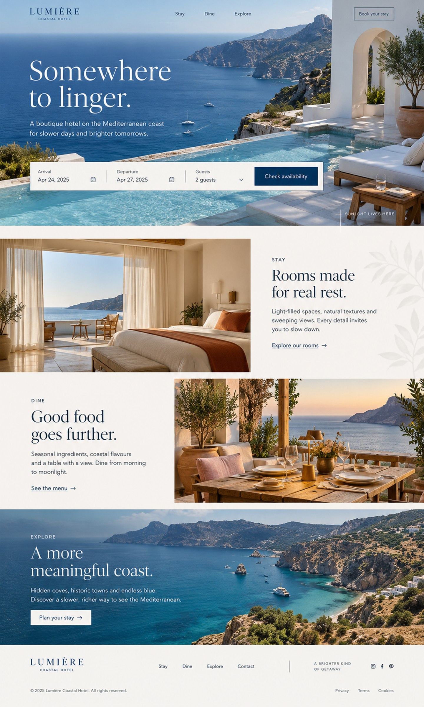 Lumière hospitality homepage concept
